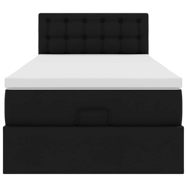 vidaXL Οθωμανικό κρεβάτι με στρώματα & LEDs Μαύρο Faux Leather