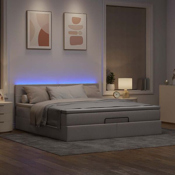 vidaXL Οθωμανικό κρεβάτι με στρώμα & LEDs Taupe 180x200cm ύφασμα