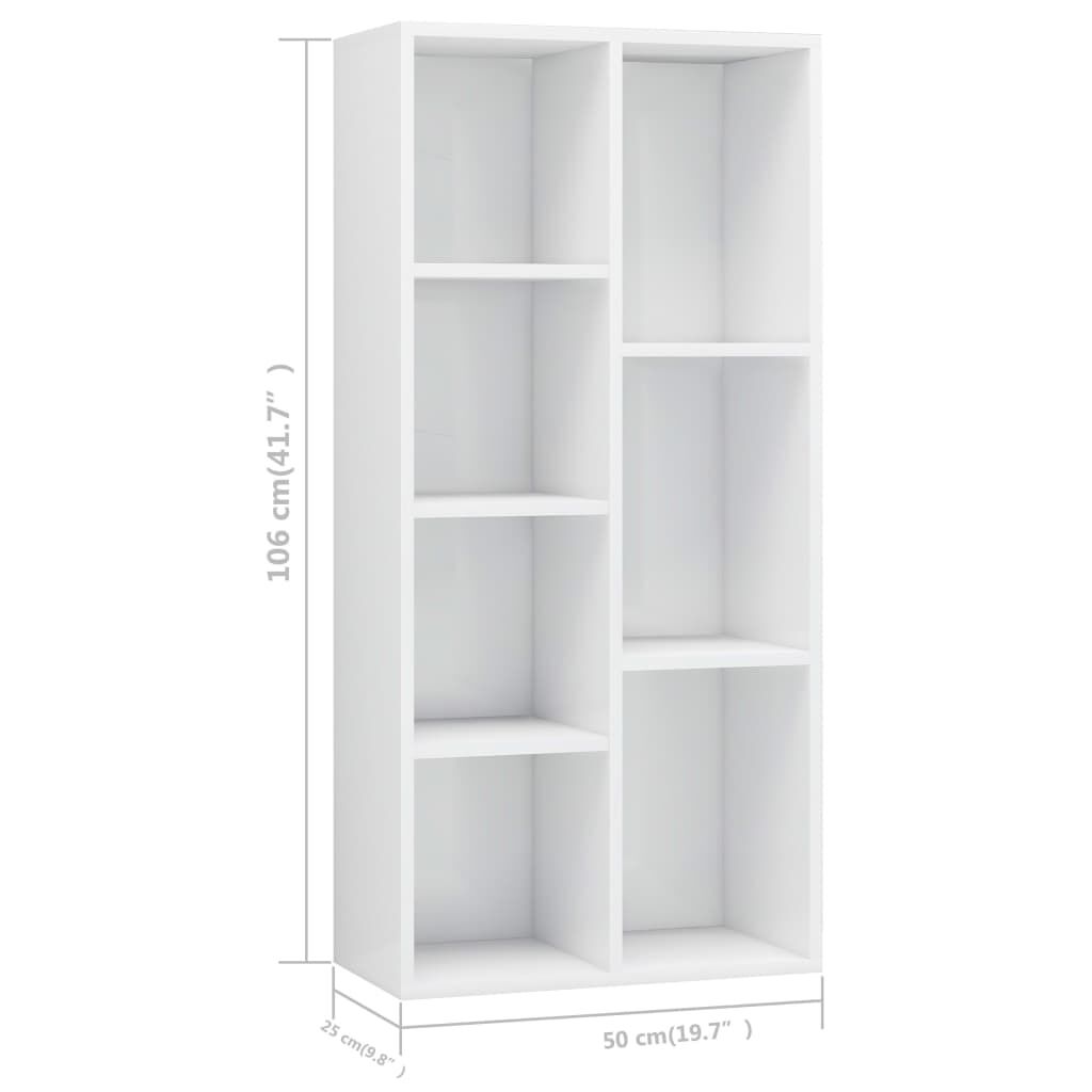 vidaXL Βιβλιοθήκη Γυαλιστερό Λευκό 50 x 25 x 106 εκ. από Επεξ. Ξύλο