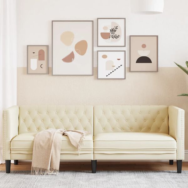 vidaXL Καναπές Chesterfield Καρέκλα Κρεμ από Συνθετικό Δέρμα