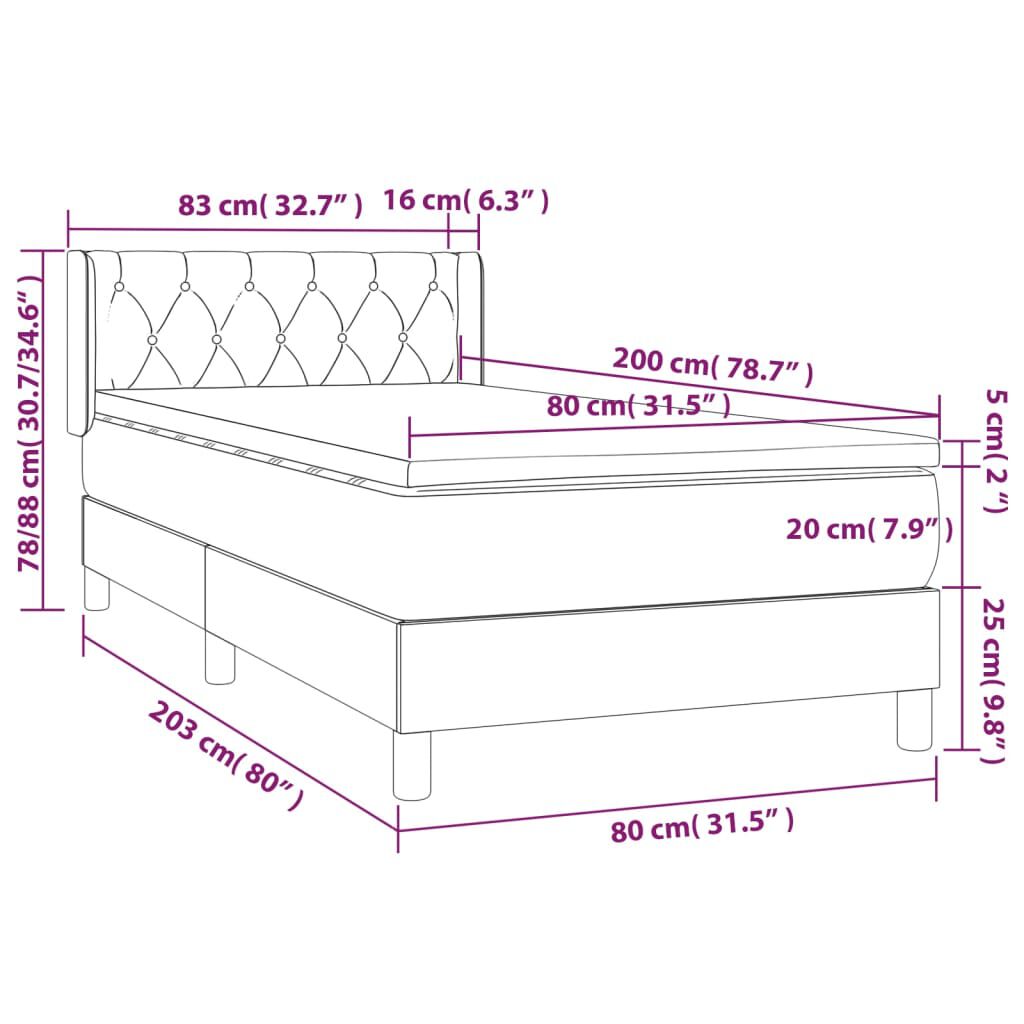 vidaXL Κρεβάτι Boxspring με Στρώμα Σκούρο Καφέ 80x200 εκ. Υφασμάτινο