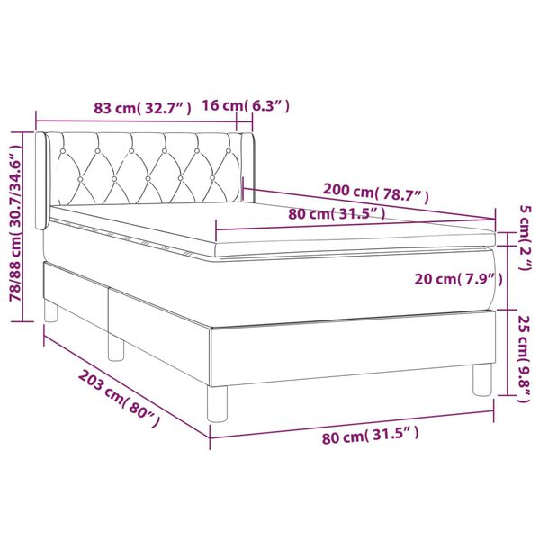 vidaXL Κρεβάτι Boxspring με Στρώμα Σκούρο Καφέ 80x200 εκ. Υφασμάτινο