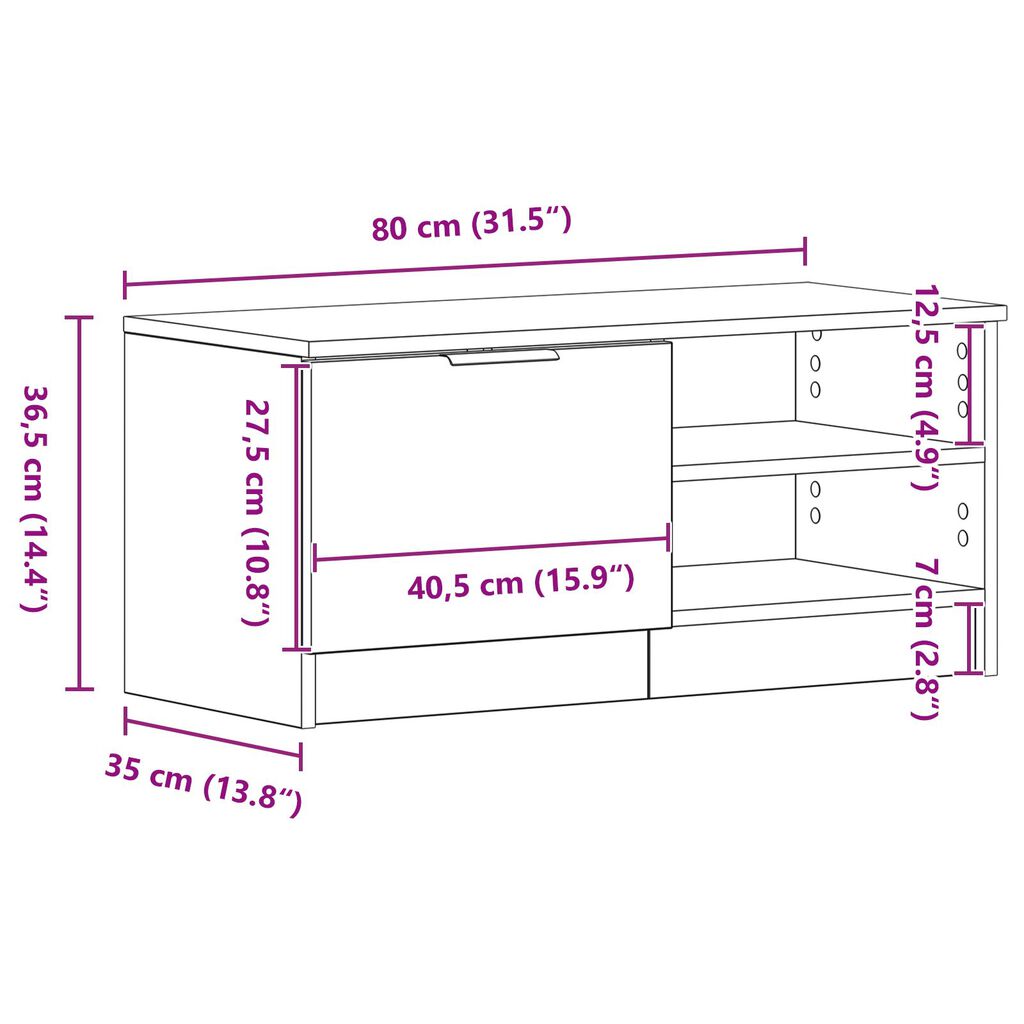 vidaXL Επίπλο TV Μαύρο Δρυς 80x35x36,5 εκ Κατασκευασμένο ξύλο