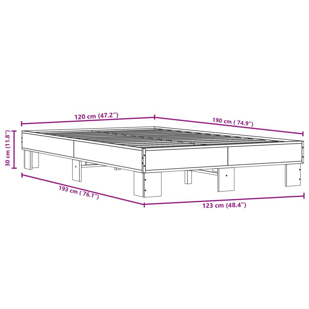 vidaXL Πλαίσιο Κρεβατιού Sonoma Δρυς 120x190 εκ. Επεξ. Ξύλο & Μέταλλο