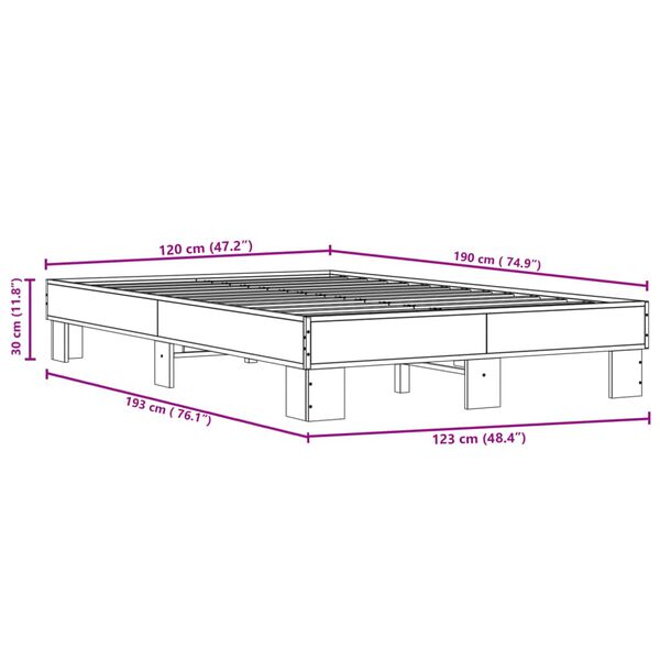 vidaXL Πλαίσιο Κρεβατιού Sonoma Δρυς 120x190 εκ. Επεξ. Ξύλο & Μέταλλο