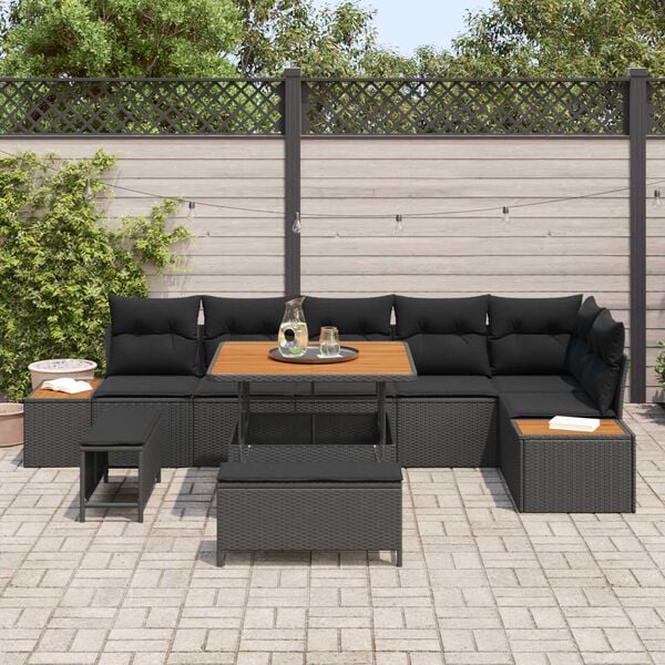 vidaXL Σετ Καναπέ Κήπου με μαξιλάρι 9 pcs Μαύρο Πολυ ράταν