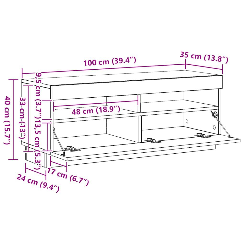 vidaXL Έπιπλο Τηλεόρασης με Φωτισμό LED Μαύρο 100 x 35 x 40 εκ.