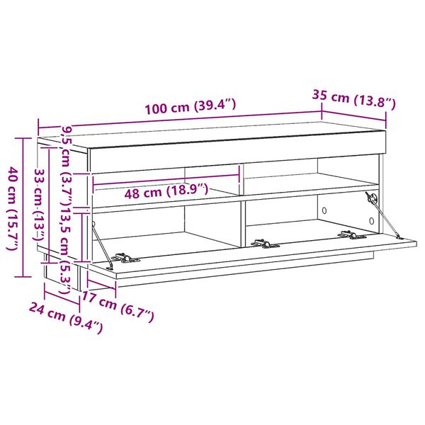vidaXL Έπιπλο Τηλεόρασης με Φωτισμό LED Μαύρο 100 x 35 x 40 εκ.