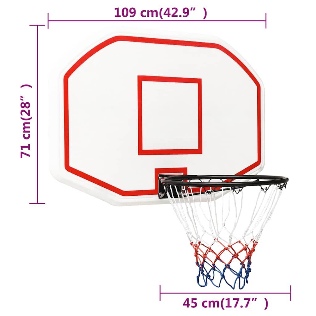 vidaXL Ταμπλό Μπασκέτας Λευκό 109 x 71 x 3 εκ. από Πολυαιθυλένιο