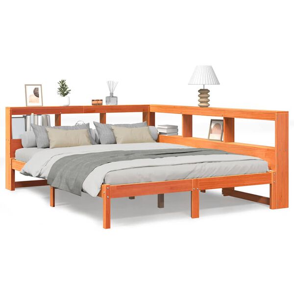 vidaXL Κρεβάτι Βιβλιοθήκη Χωρίς Στρώμα 140x200 εκ Μασίφ Ξύλο Πεύκου