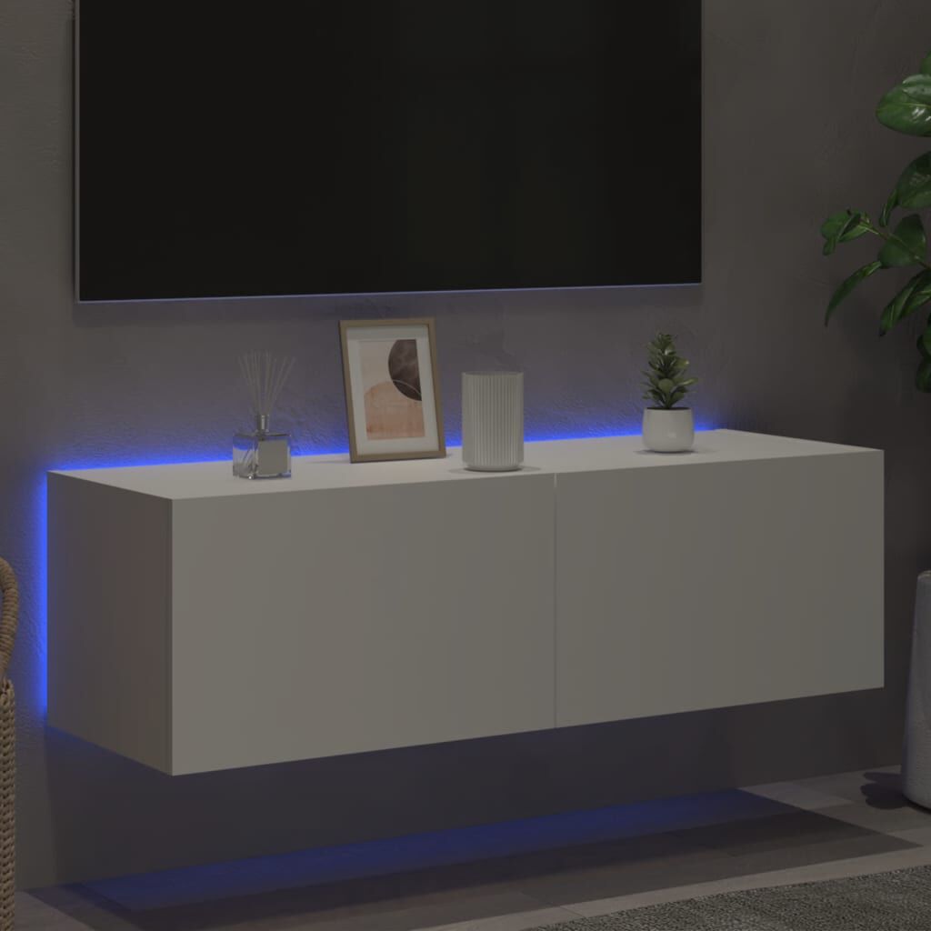 vidaXL Έπιπλο Τοίχου Τηλεόρασης με LED Λευκό 100x35x31 εκ.