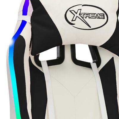 vidaXL Καρέκλα Racing με Φωτισμό RGB LED Ασπρόμαυρη Συνθετικό Δέρμα