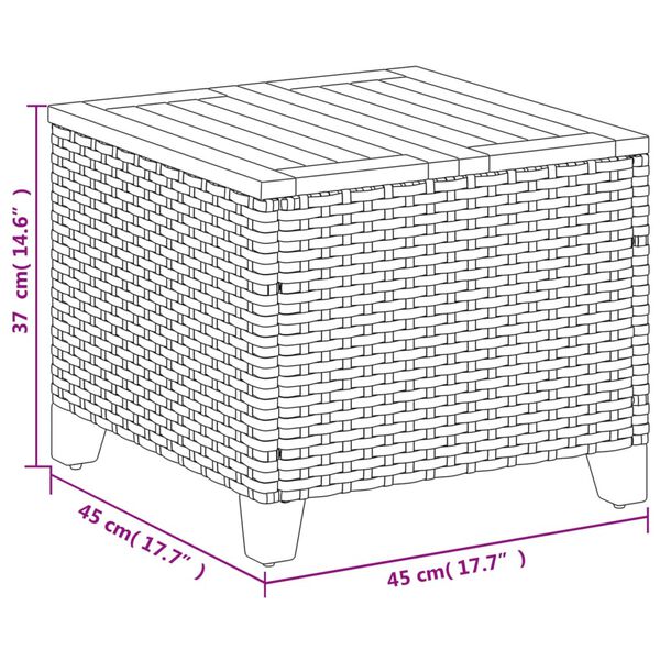vidaXL Τραπέζι Κήπου Μαύρο 45x45x37 εκ. Συνθετικό Ρατάν/Ξύλο Ακακίας