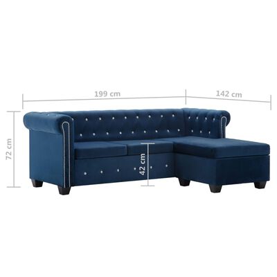 vidaXL Καναπές Γωνιακός Chesterfield Μπλε 199 x 142 x 72 εκ. Βελούδο