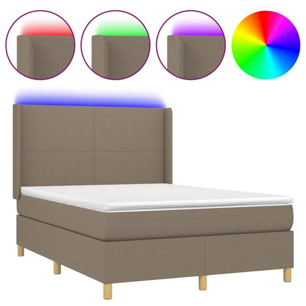 vidaXL &Kappa;&rho;&epsilon;&beta;ά&tau;&iota; Boxspring &mu;&epsilon; &Sigma;&tau;&rho;ώ&mu;&alpha; & LED Taupe 140x200 &epsilon;&kappa;. &Upsilon;&phi;&alpha;&sigma;&mu;ά&tau;&iota;&nu;&omicron;