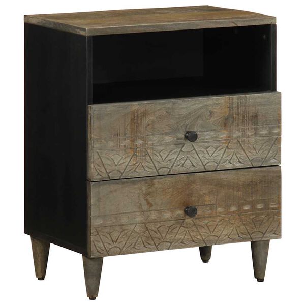 vidaXL κομοδίνο ντουλάπι ανοιχτό γκρι 50x33x60 cm μασίφ ξύλο Mango