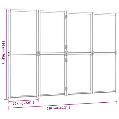 vidaXL Διαχωριστικό Δωματίου με 4 Πάνελ Μαύρο 280 x 180 εκ.