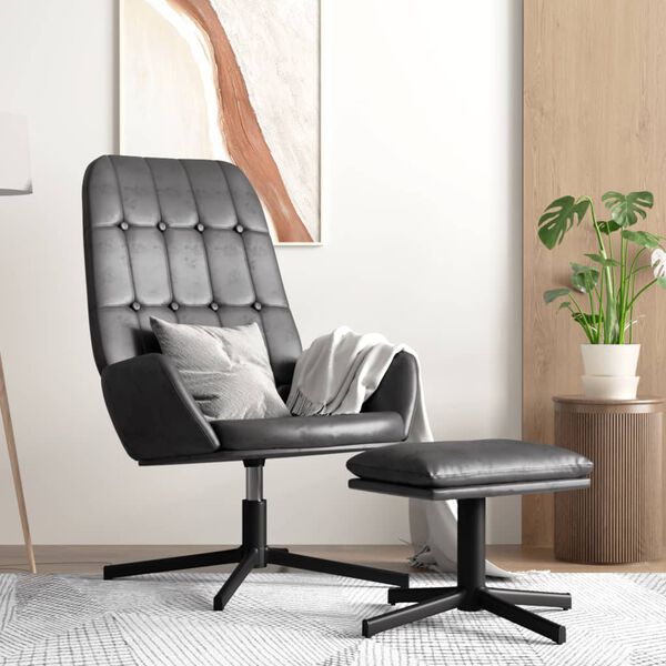 vidaXL Πολυθρόνα Relax Γυαλιστερό Μαύρο Συνθετικό Δέρμα με Υποπόδιο