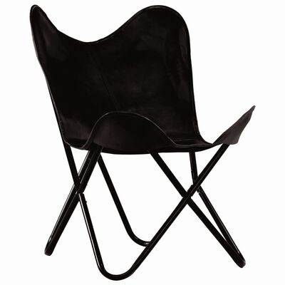 vidaXL Καρέκλες Πεταλούδα Παιδικές 2 τεμ. Μαύρες από Γνήσιο Δέρμα