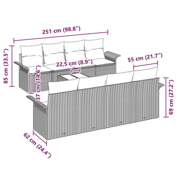 vidaXL Σετ Καναπέ Κήπου 9 pcs Ανοιχτό γκρι Πολυ ράταν