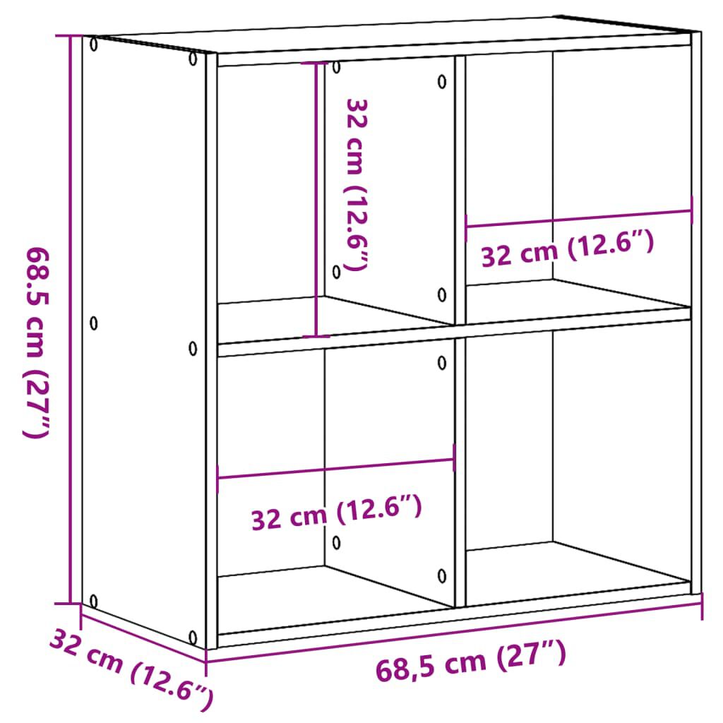 vidaXL Βιβλιοθήκη Λευκή 68,5x32x68,5 εκ. από Επεξεργασμένο Ξύλο