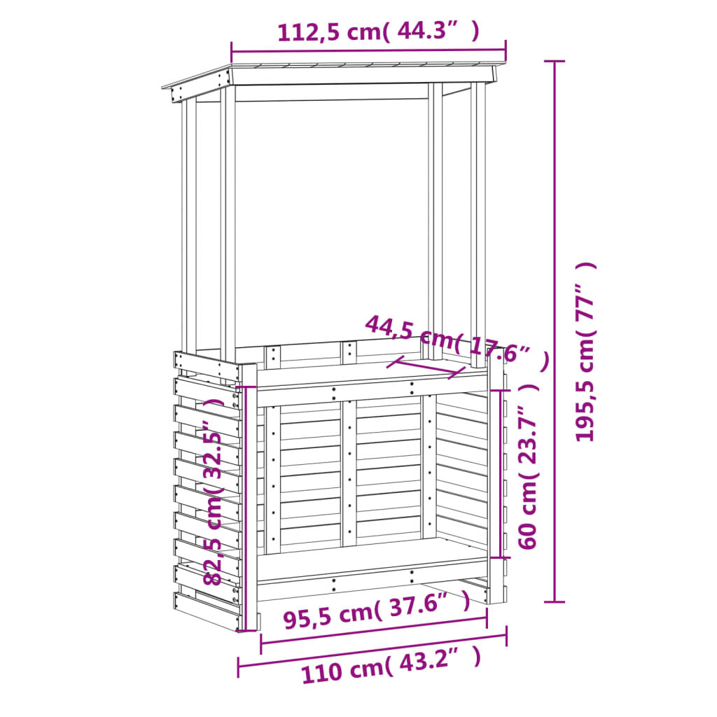 vidaXL Τραπέζι Μπαρ Κήπου με Οροφή 112,5x57x195,5 εκ. Μασίφ Πεύκο