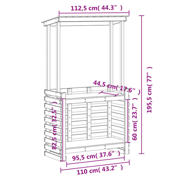 vidaXL Τραπέζι Μπαρ Κήπου με Οροφή 112,5x57x195,5 εκ. Μασίφ Πεύκο