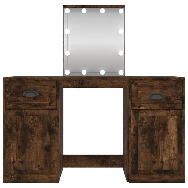 vidaXL Μπουντουάρ με LED Καπνιστή Δρυς 130x50x132,5 εκ.