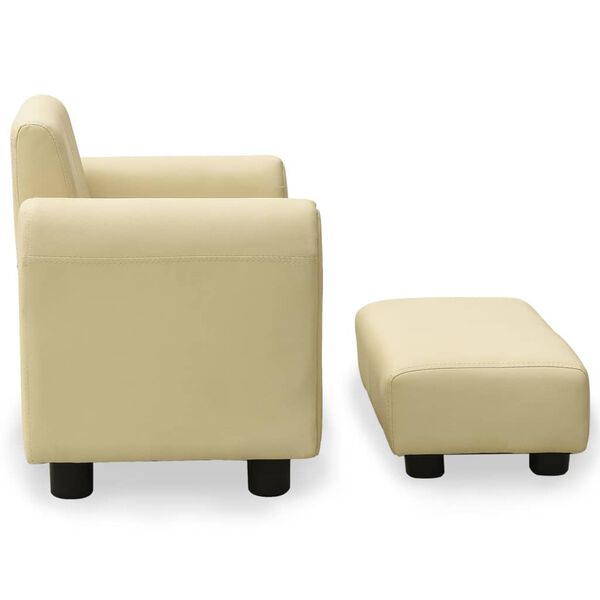 vidaXL Καναπεδάκι Παιδικό Λευκό Κρεμ από Συνθετικό Δέρμα με Σκαμπό