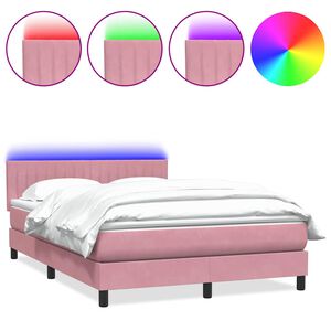 vidaXL &Kappa;&rho;&epsilon;&beta;ά&tau;&iota; Boxspring &mu;&epsilon; &Sigma;&tau;&rho;ώ&mu;&alpha; & LED &rho;&omicron;&zeta; 140x220 cm &Beta;&epsilon;&lambda;&omicron;ύ&delta;&iota;&nu;&omicron;