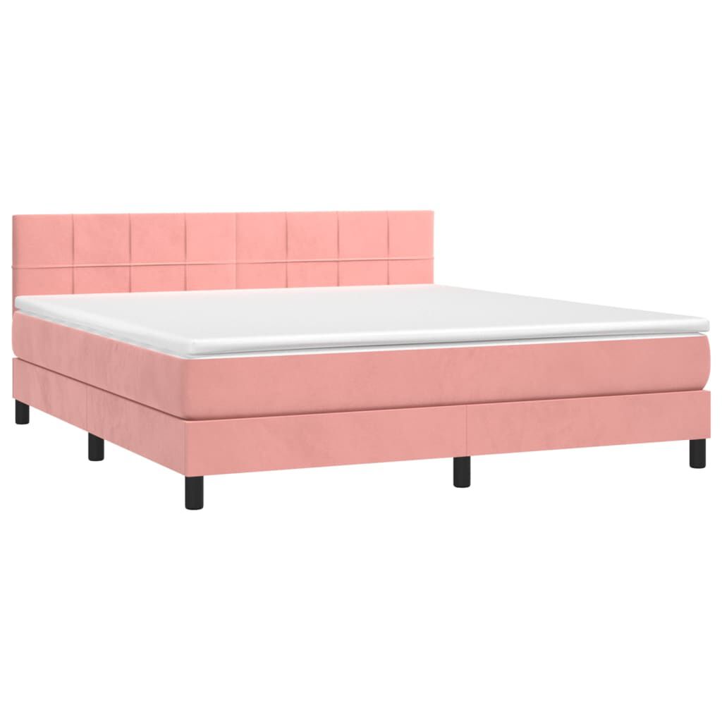 vidaXL Κρεβάτι Boxspring με Στρώμα & LED Ροζ 180x200 εκ. Βελούδινο