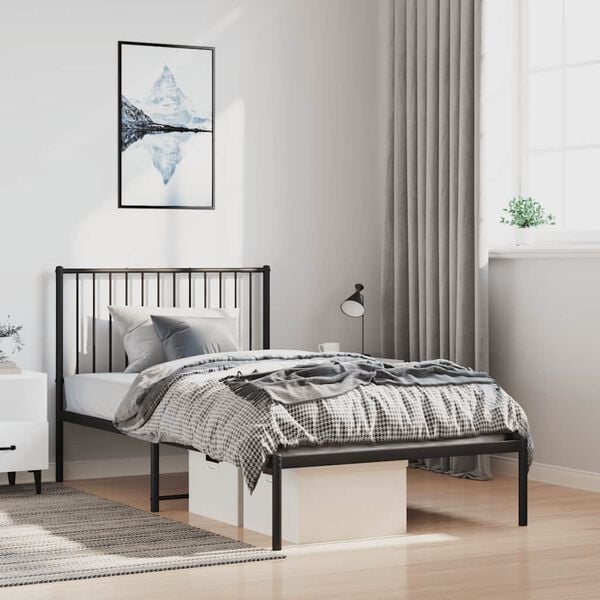 vidaXL Πλαίσιο Κρεβατιού με Κεφαλάρι Μαύρο 100 x 200 εκ. Μεταλλικό
