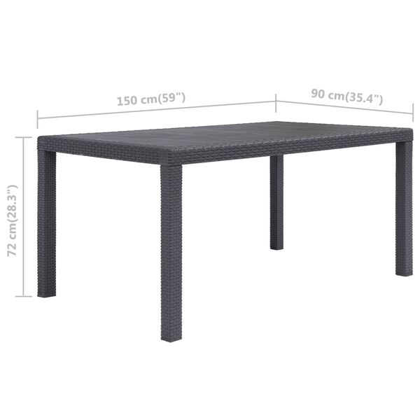 vidaXL Τραπέζι Κήπου Καφέ με Εμφάνιση Ρατάν 150x90x72 εκ. Πλαστικό