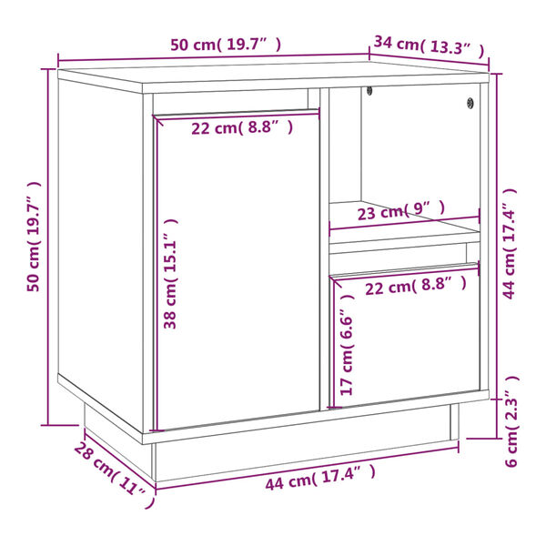 vidaXL Κομοδίνα 2 τεμ. Μαύρα 50x34x50 εκ. από Μασίφ Ξύλο Πεύκου