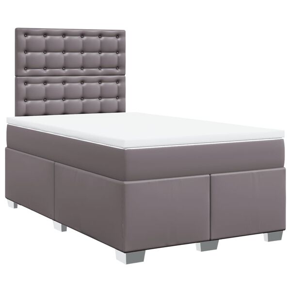 vidaXL Κρεβάτι Boxspring με Στρώμα Γκρι 120x190εκ. από Συνθετικό Δέρμα