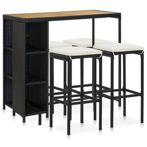 vidaXL Σετ Επίπλων Μπαρ Κήπου 5 τεμ. Μαύρο Συνθετ. Ρατάν με Μαξιλάρια