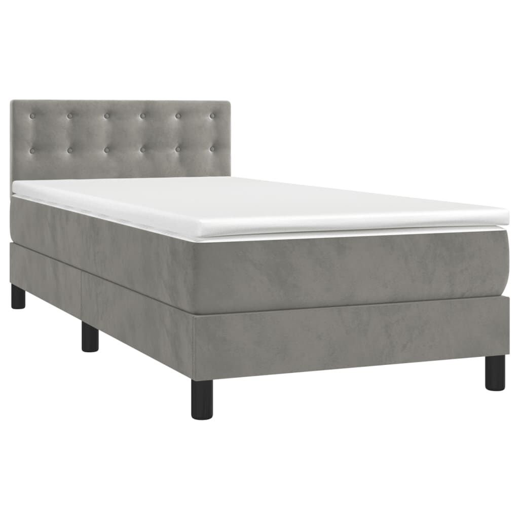 vidaXL Κρεβάτι Boxspring με Στρώμα & LED Αν.Γκρι 90x190 εκ. Βελούδινο