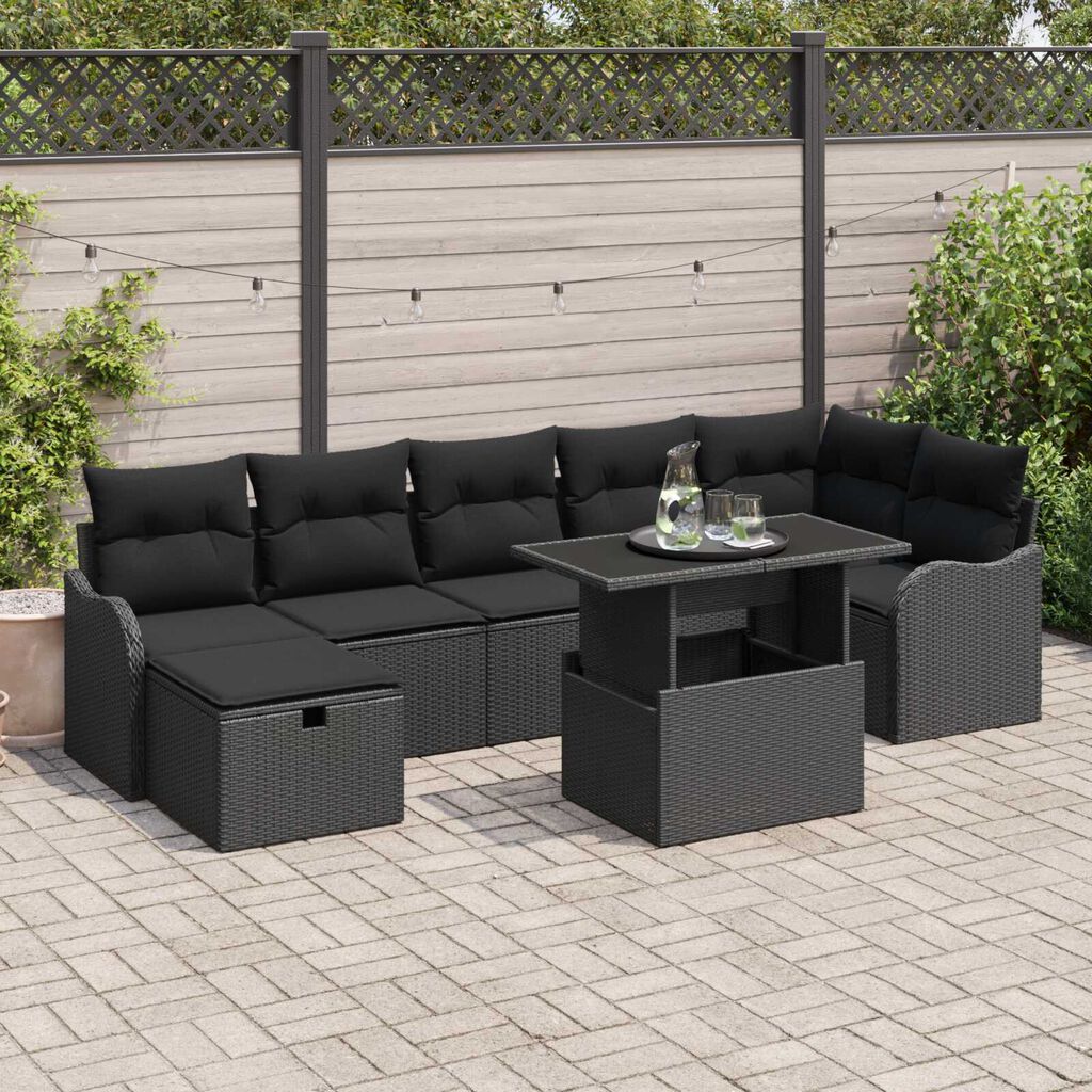 vidaXL Σετ Καναπέ Κήπου με μαξιλάρι 8 pcs Μαύρο Πολυ ράταν