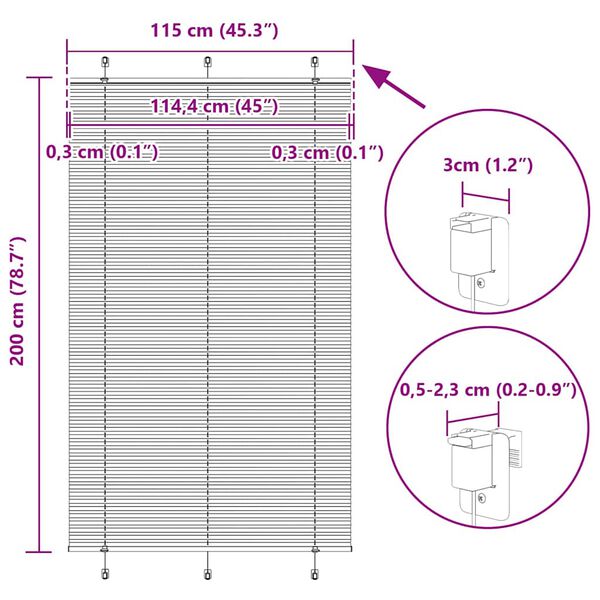 vidaXL Πλισέ περσίδα Ανθρακί 115x200 cm Πλάτος υφάσματος 114,4 cm