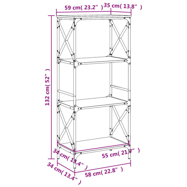 vidaXL Βιβλιοθήκη 4 Επιπέδων Γκρι Sonoma 59x35x132 εκ. Επεξεργ. Ξύλο