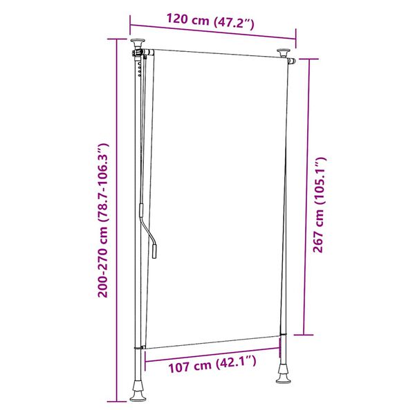 vidaXL Στόρι Ρόλερ Εξ. Χώρου Πορτοκαλί/Λευκό 120x270 εκ. Ύφασμα/Ατσάλι