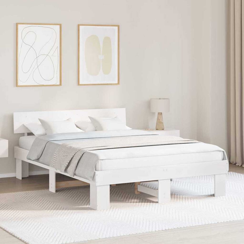 vidaXL Σκελετός Κρεβατιού Λευκό 150 x 200 cm Μασίφ ξύλο πεύκου
