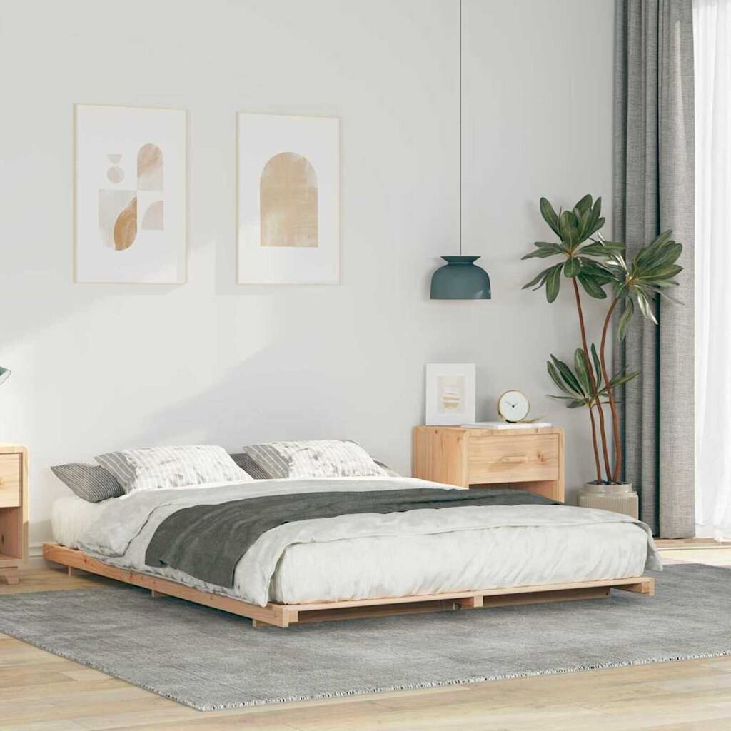 vidaXL Κρεβάτι δαπέδου Καφέ 150 x 200 cm Μασίφ ξύλο πεύκου