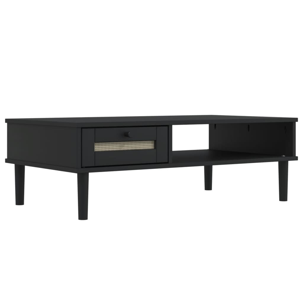 vidaXL Τραπεζάκι Σαλονιού SENJA Μαύρο / Ρατάν 100x55x33 εκ. Μασίφ Ξύλο