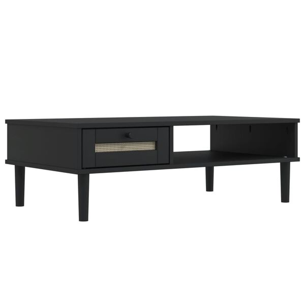 vidaXL Τραπεζάκι Σαλονιού SENJA Μαύρο / Ρατάν 100x55x33 εκ. Μασίφ Ξύλο
