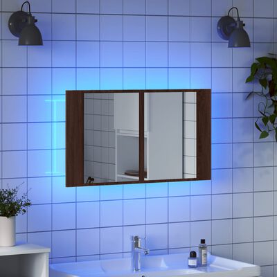 vidaXL Ντουλάπι Μπάνιου Καθρέφτη/Φως LED Καφέ Δρυς 80x12x45εκ Ακρυλικό