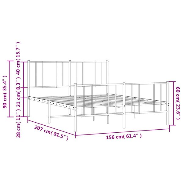 vidaXL Πλαίσιο Κρεβατιού με Κεφαλάρι&Ποδαρικό Μαύρο 150x200εκ. Μέταλλο