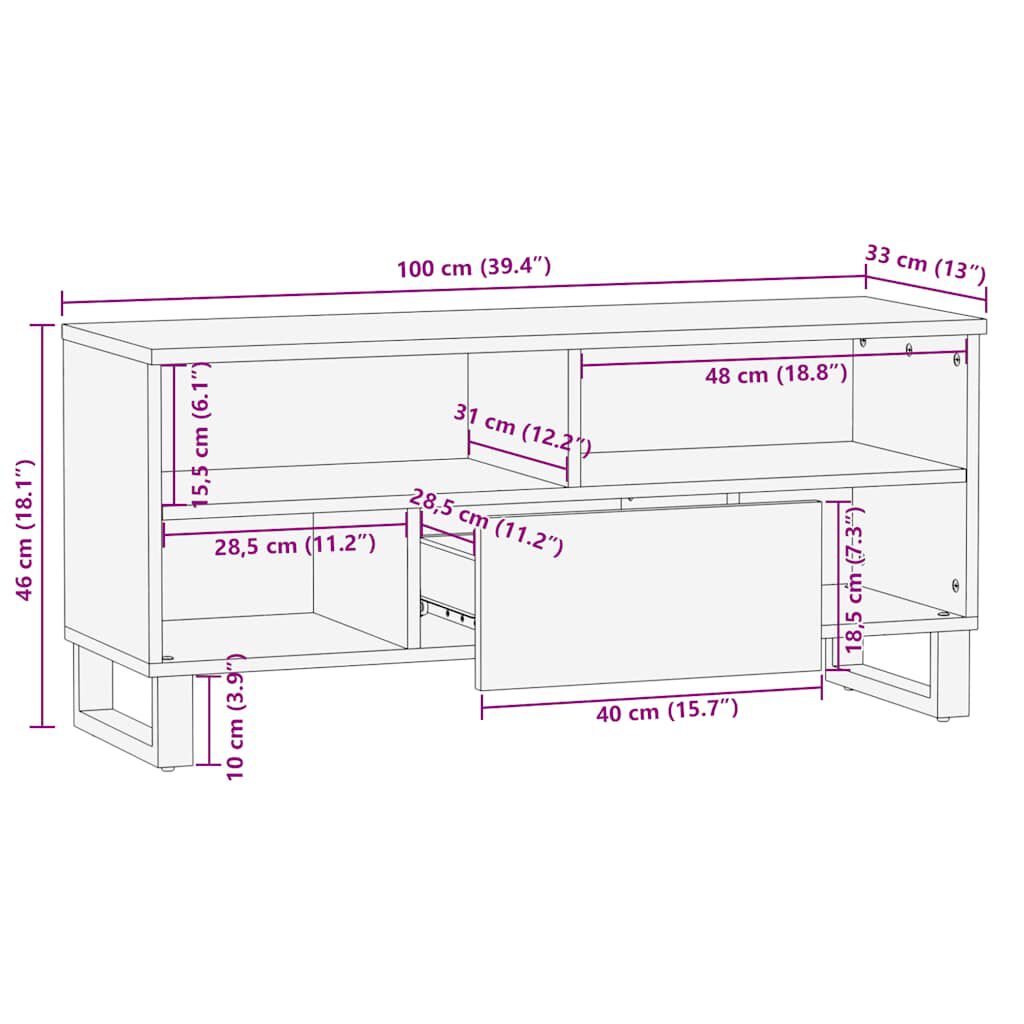 vidaXL Έπιπλο Τηλεόρασης Μαύρο 100 x 33 x 46 εκ. από Μασίφ Ξύλο Μάνγκο