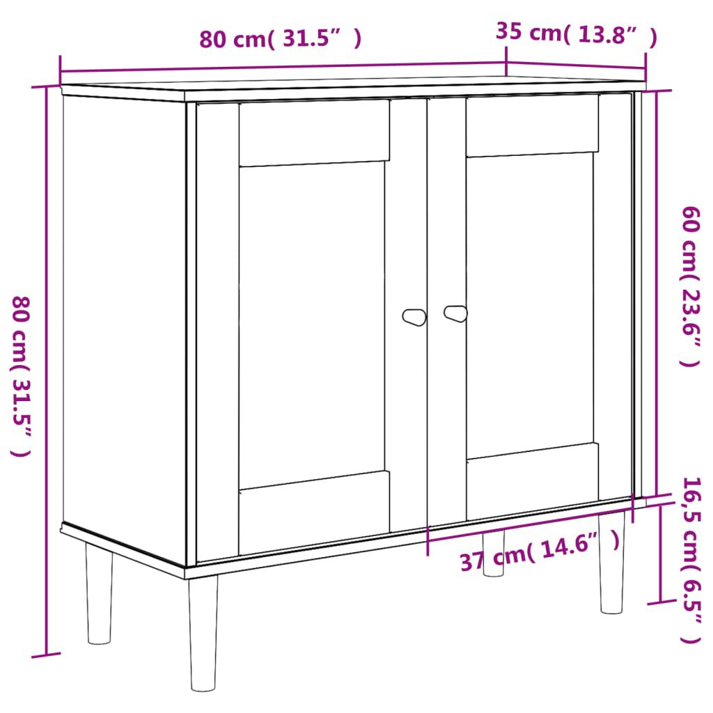 vidaXL Ντουλάπι SENJA Λευκό / Όψη Ρατάν 80x35x80 εκ. Μασίφ Ξύλο Πεύκου