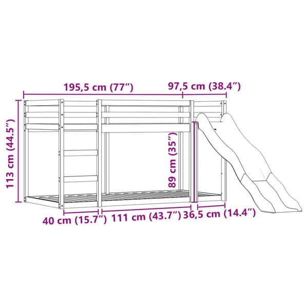 vidaXL Κουκέτα με Τσουλήθρα και Κουρτίνες Ροζ 90x190 εκ.